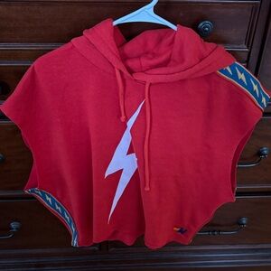 Aviator Nation Red Hoodie Top with White Lightning Bolt
